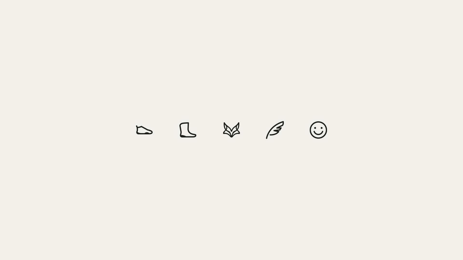 Wildling Shoes Icon-Set — Schuh, Stiefel, Fuchs, Feder und Smiley-Piktogramme