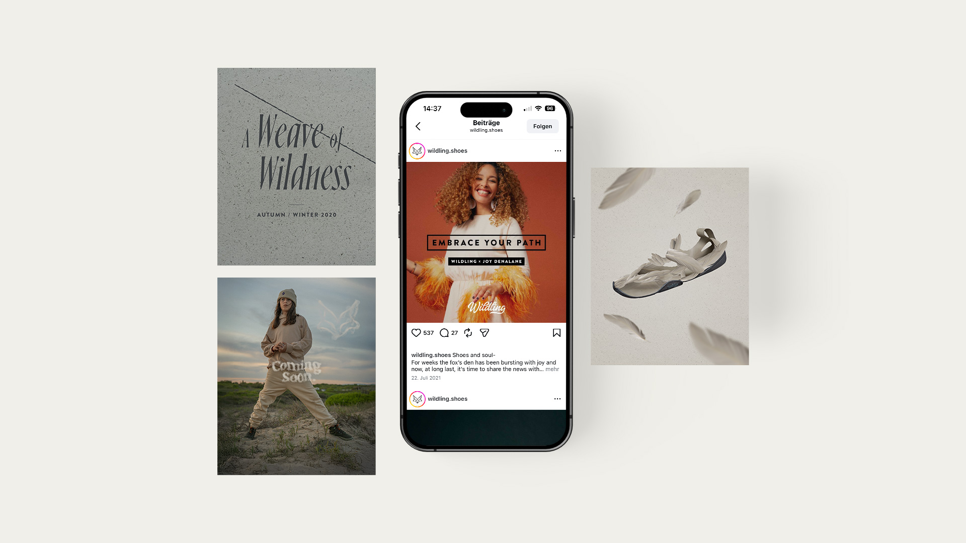 Wildling Shoes Social-Media-Moodboard — Kampagne „A Weave of Wildness“, Instagram-Post und Produktfotografie